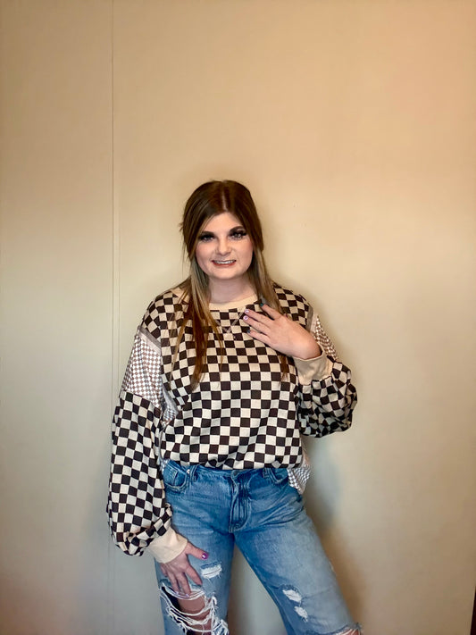 Brown Checked Oversized Top