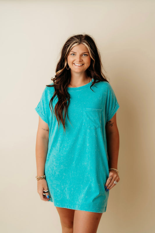 Turquoise acid wash tshirt dress