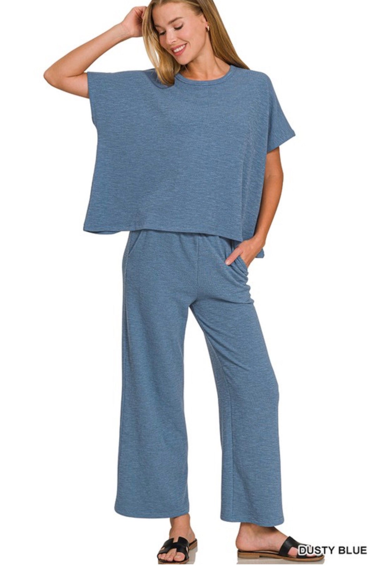 Dusty Blue Cotton Slub & Pants Set