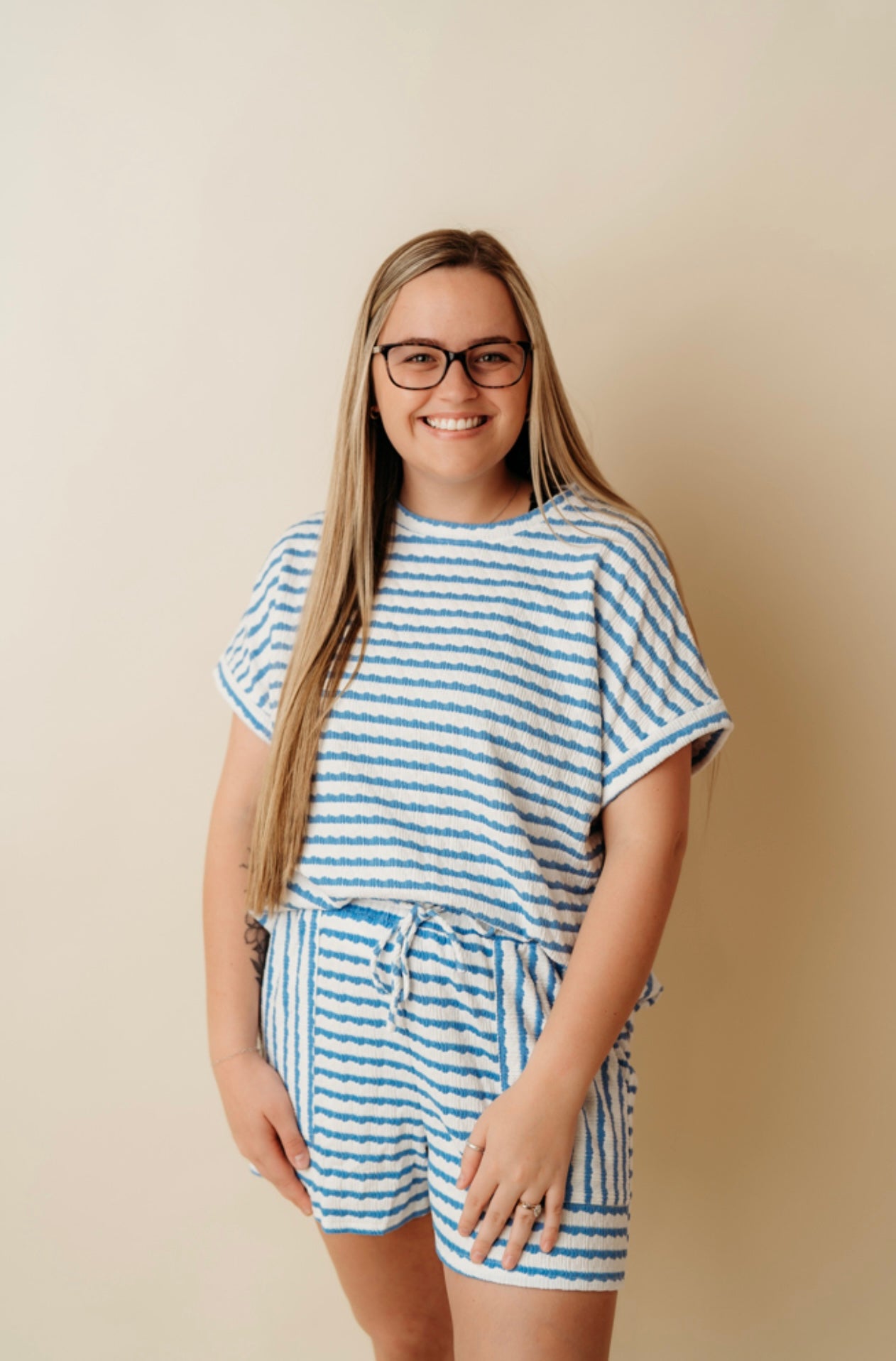 Sky Blue Stripe knitted top & short set