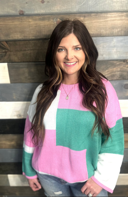 Pink/Green Colorblock sweater