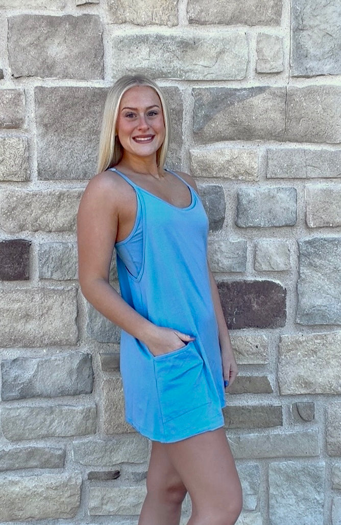 Cornflower Blue Dress W/Built in Romper