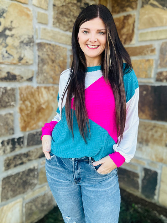 Ivory/Fuchsia/Teal Top