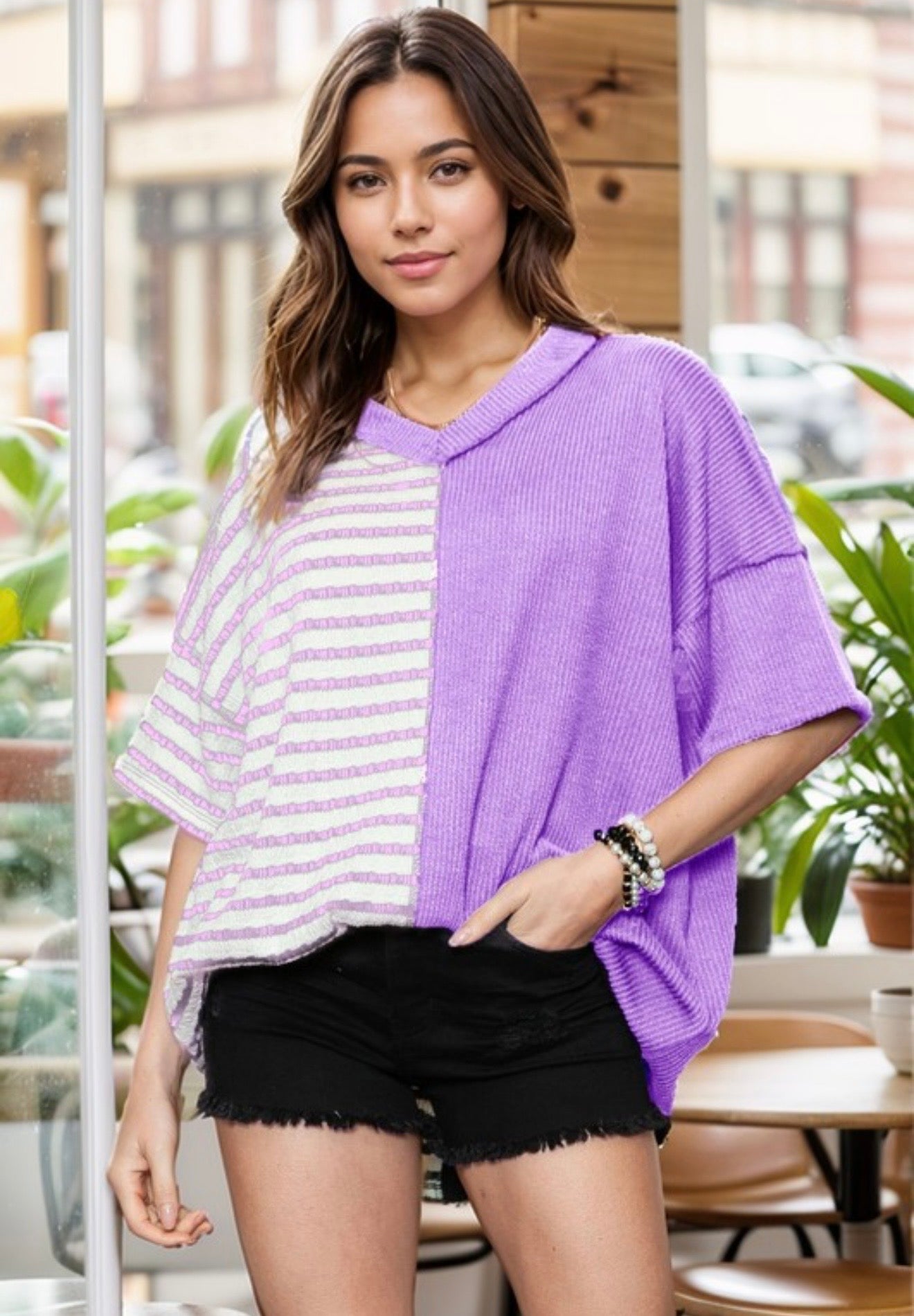 Lavender Stripe Oversized Top