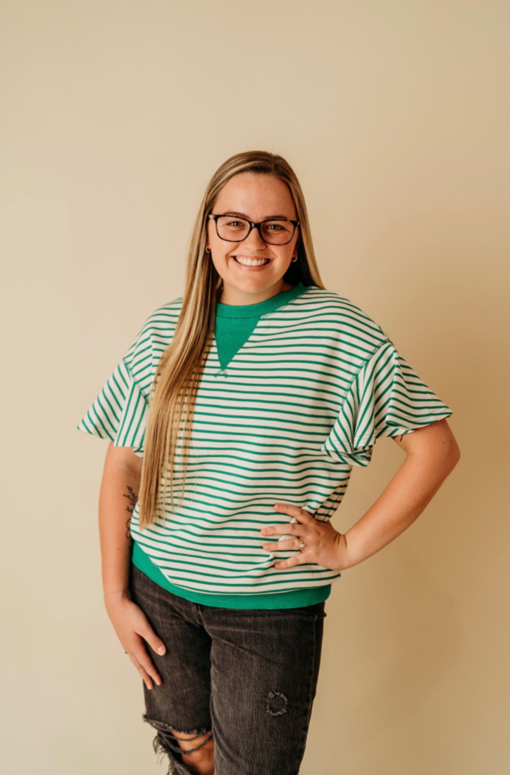 Bright Green Striped Ruffle Sleep Top