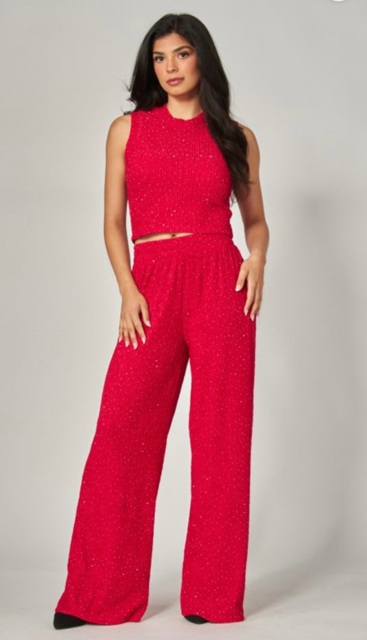 Retro Red Rhinestone Crinkle Set