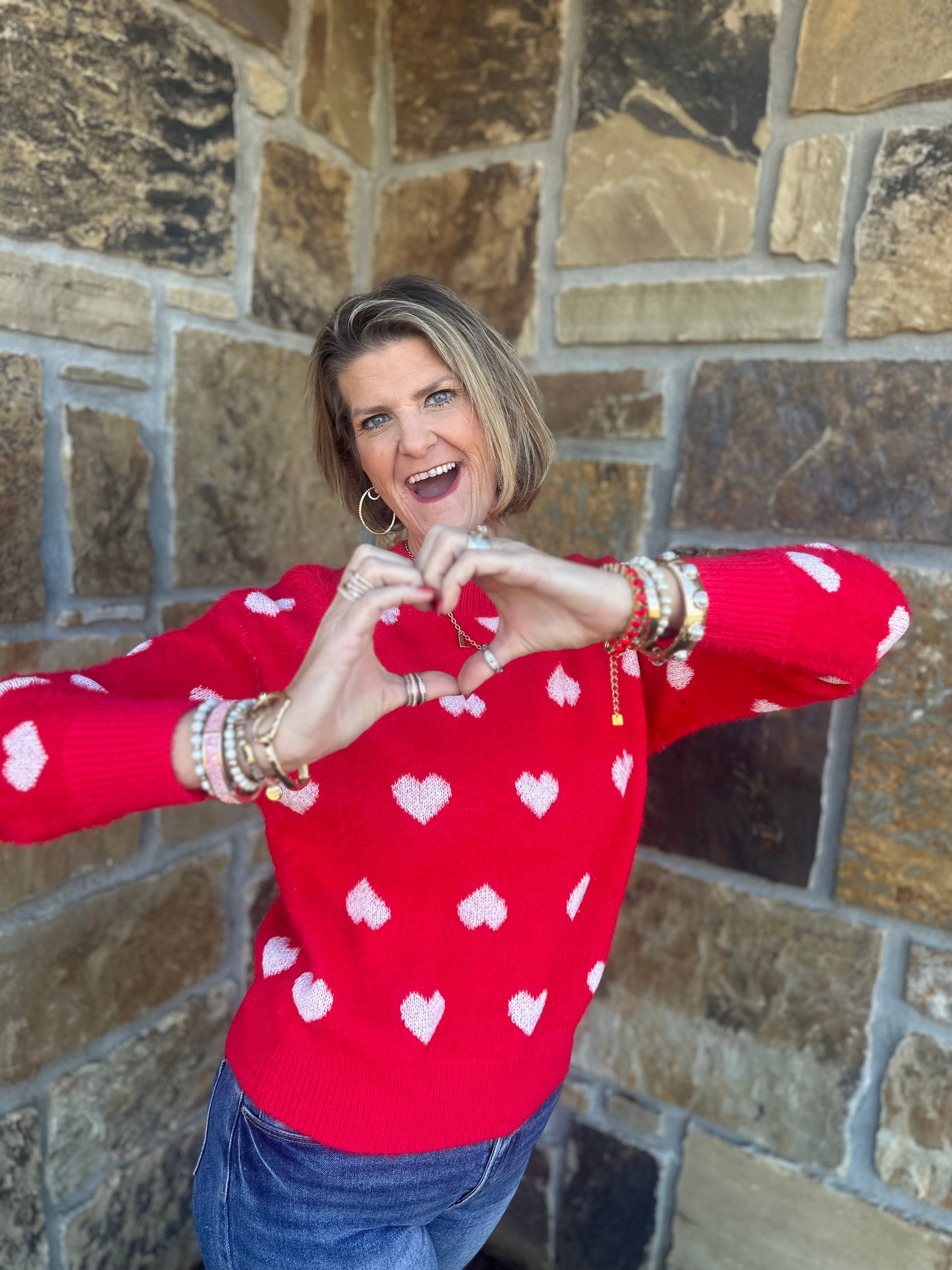 Red Furry Heart Sweater