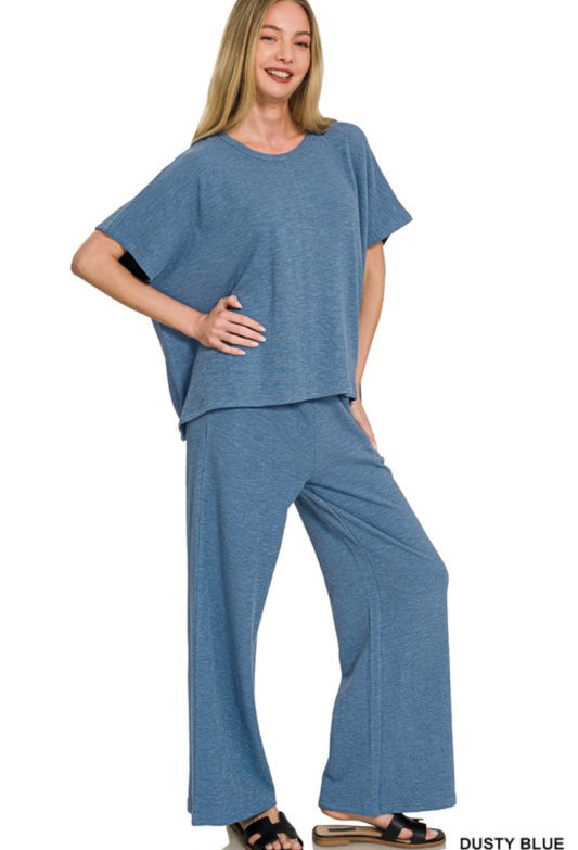 Dusty Blue Cotton Slub & Pants Set