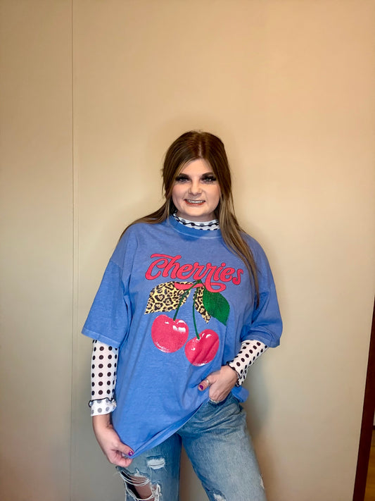 Cobalt Blue Oversized Cherries Tee