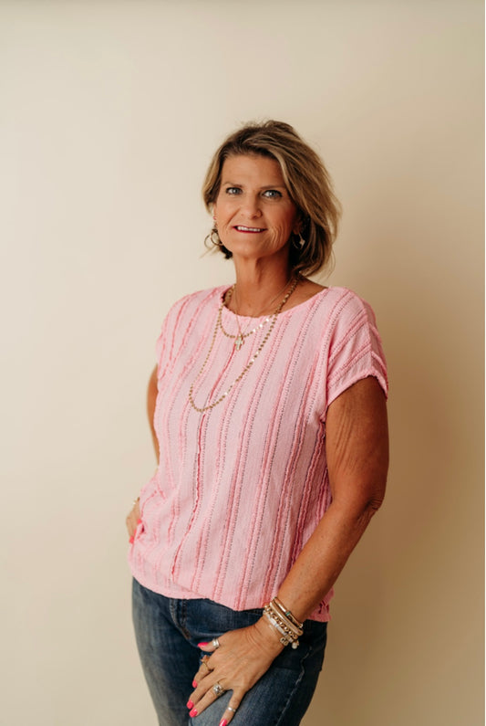 Pink Solid textured cap sleeve top