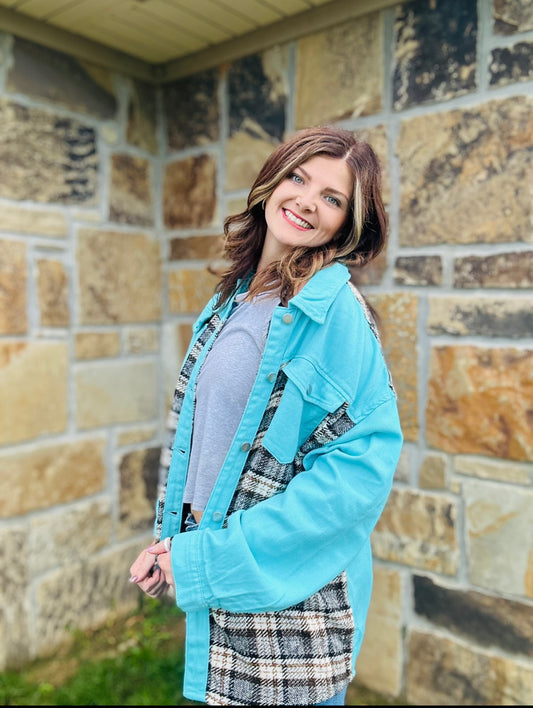 Sky blue plaid shacket