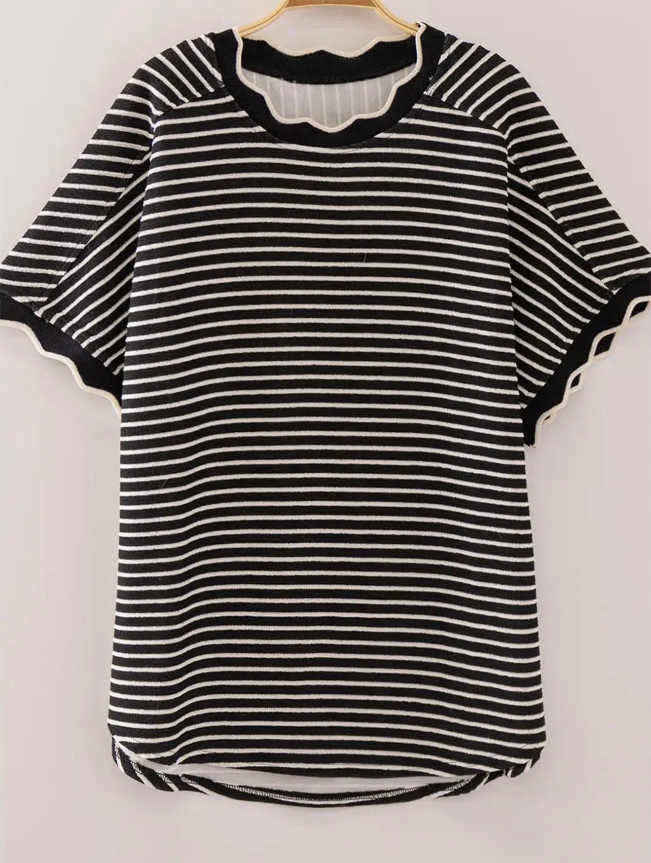 Black Stripe Scallop Trim Knit Too