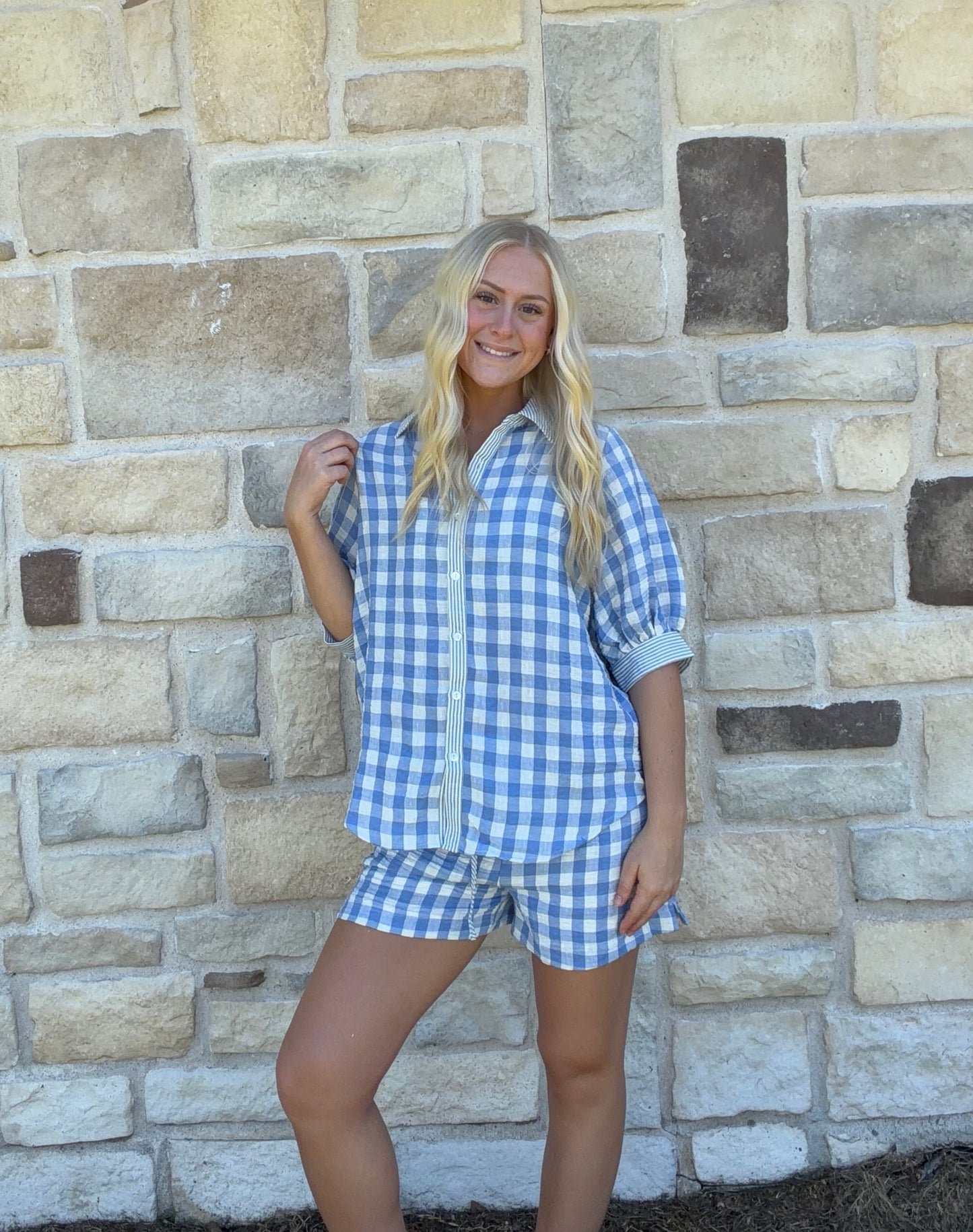 Blue Checkered Top/Short Set