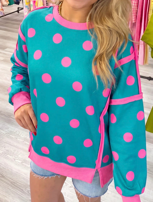 Pink Blue Polka Dot Top