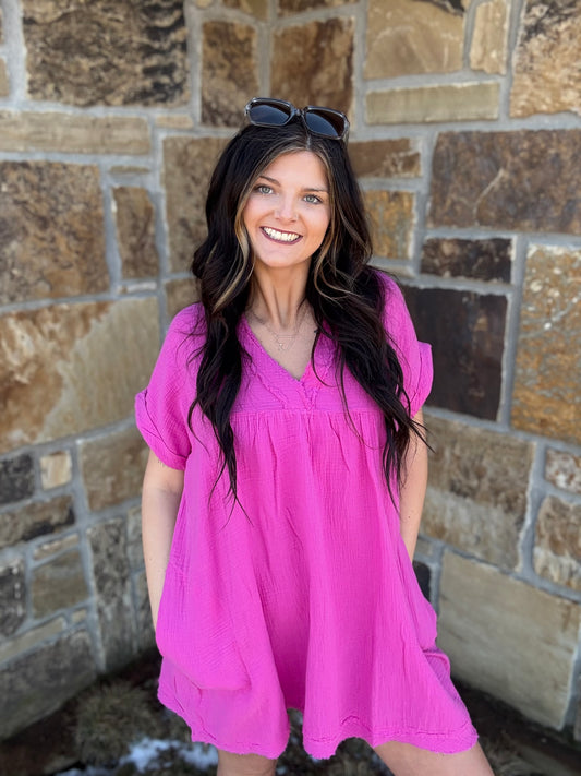 Pink gauze flowy dress