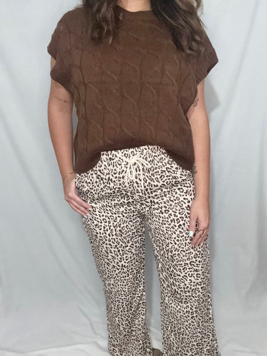Brown Leopard Drawstring Pants