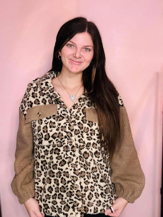 Leopard printed fleece jacket