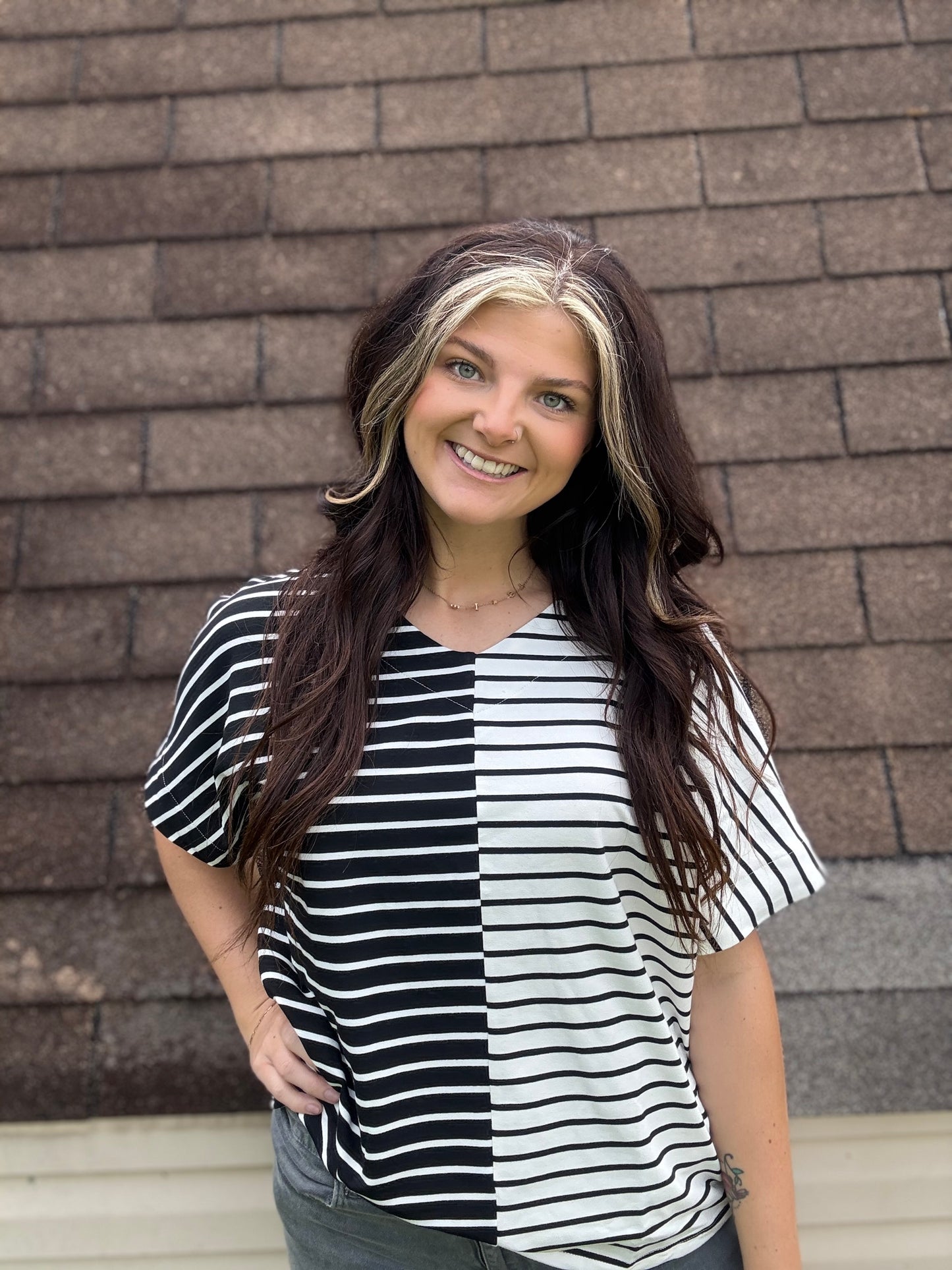 Black Stripe Two Tone Top