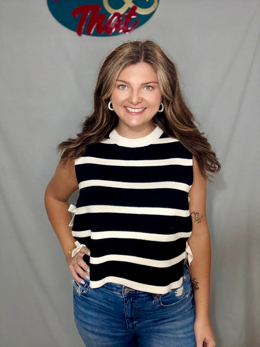 Black Side Tie Stripe Sweater Vest