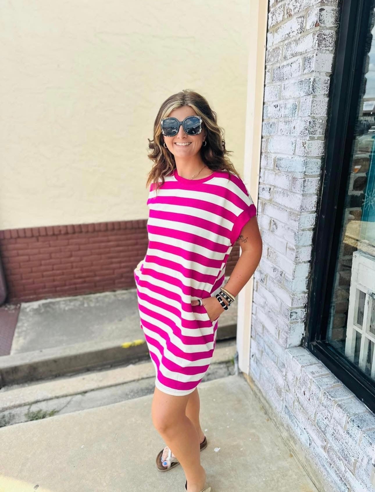 Rose stripe T-shirt dress