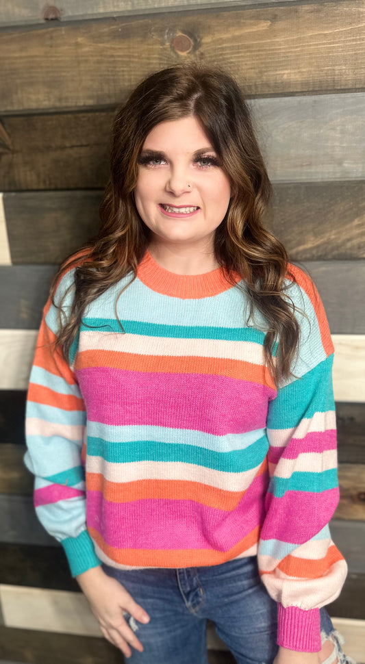 Multi color stripe knit sweater