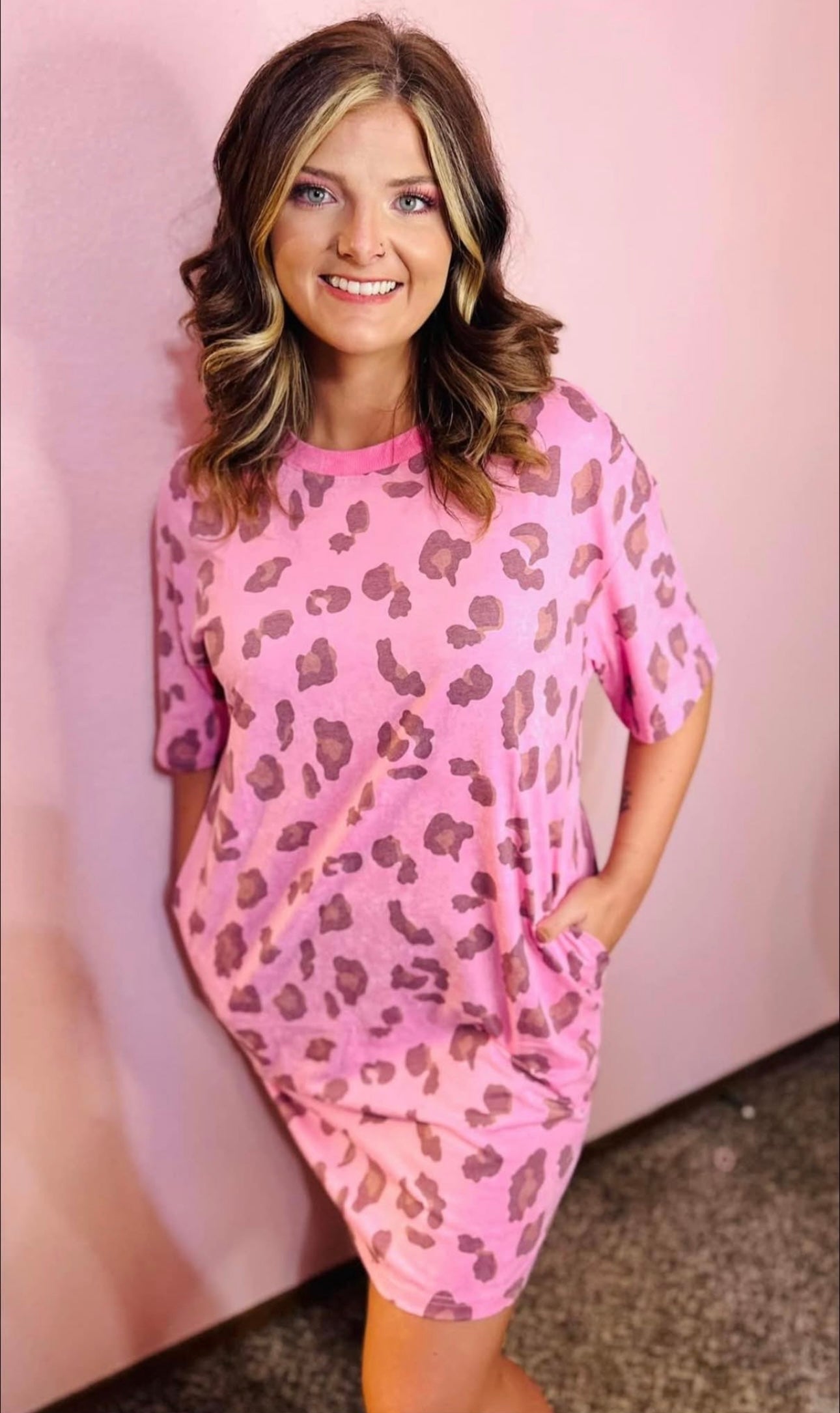 Pink leopard T-shirt dress