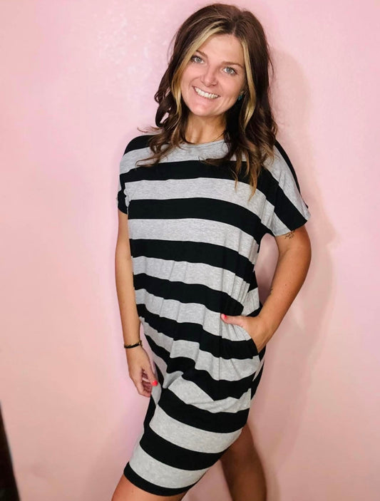 Grey stripe knit dress