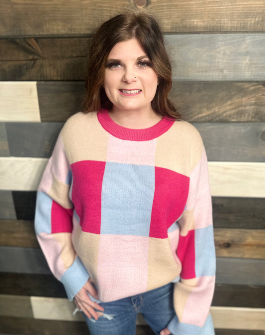 Rose Red colorblock sweater