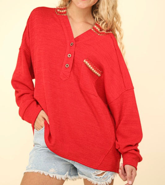 Red oversized cozy knit hoodie