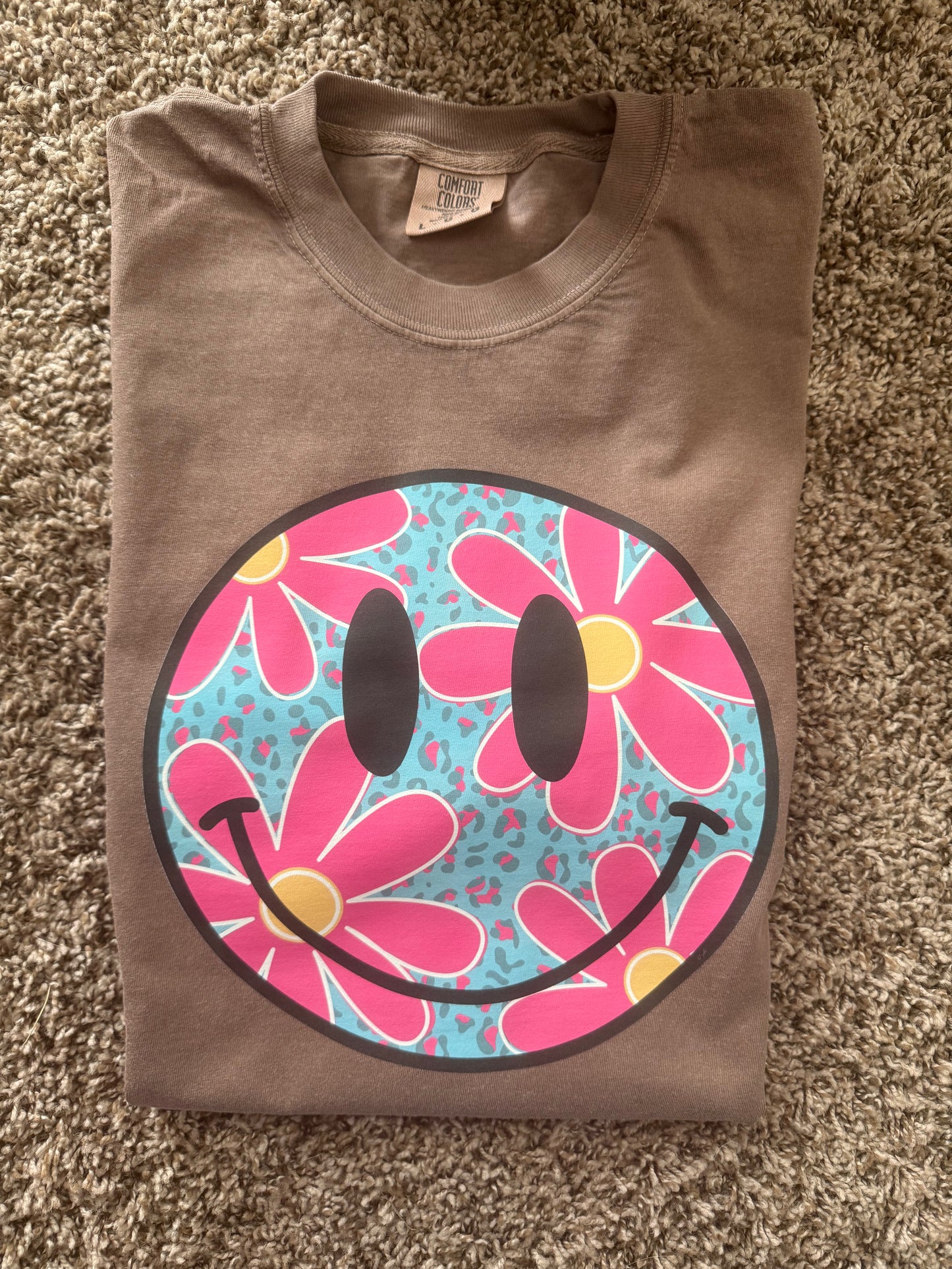 Pink/Blue flower smiley tee